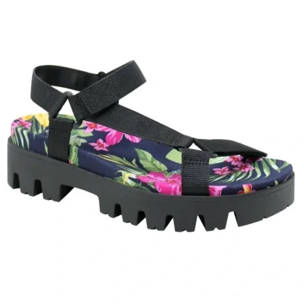 Charles by Charles David Tropical Zambo Sporty Sandal Black Lug Heel 9.5M